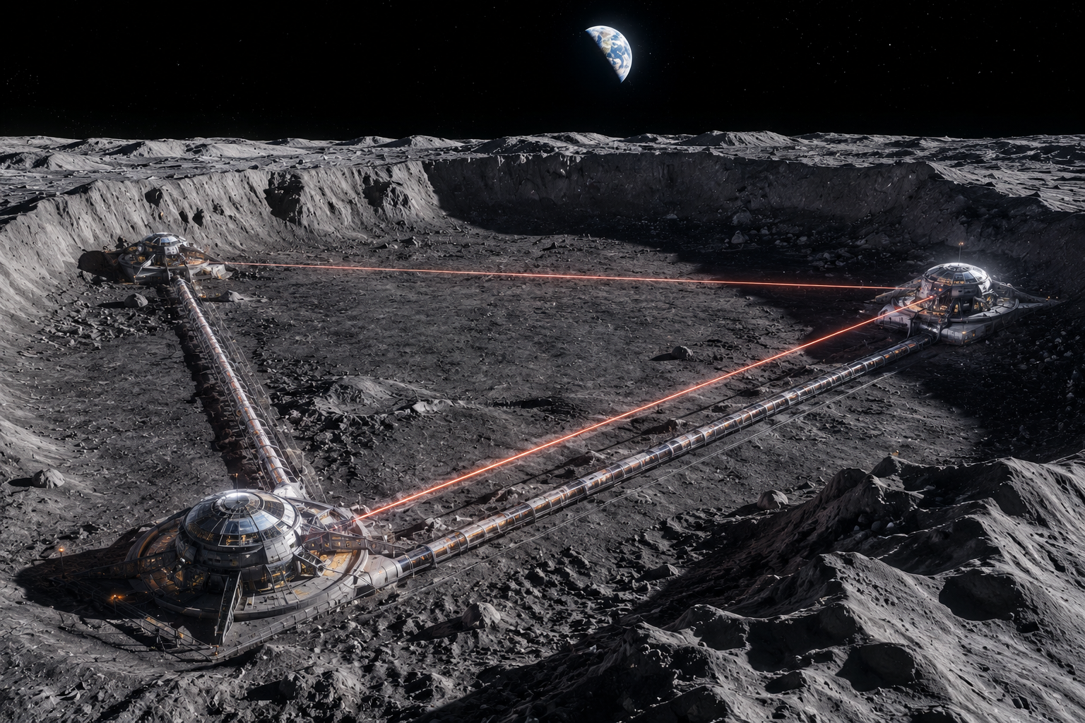 Author’s illustration of a lunar-based gravitational wave observatory on the Moon